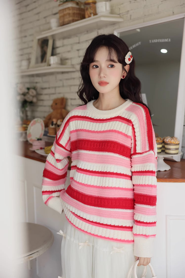 Strawberry Cheesecake Stripe Sweater (Pink/Cream)