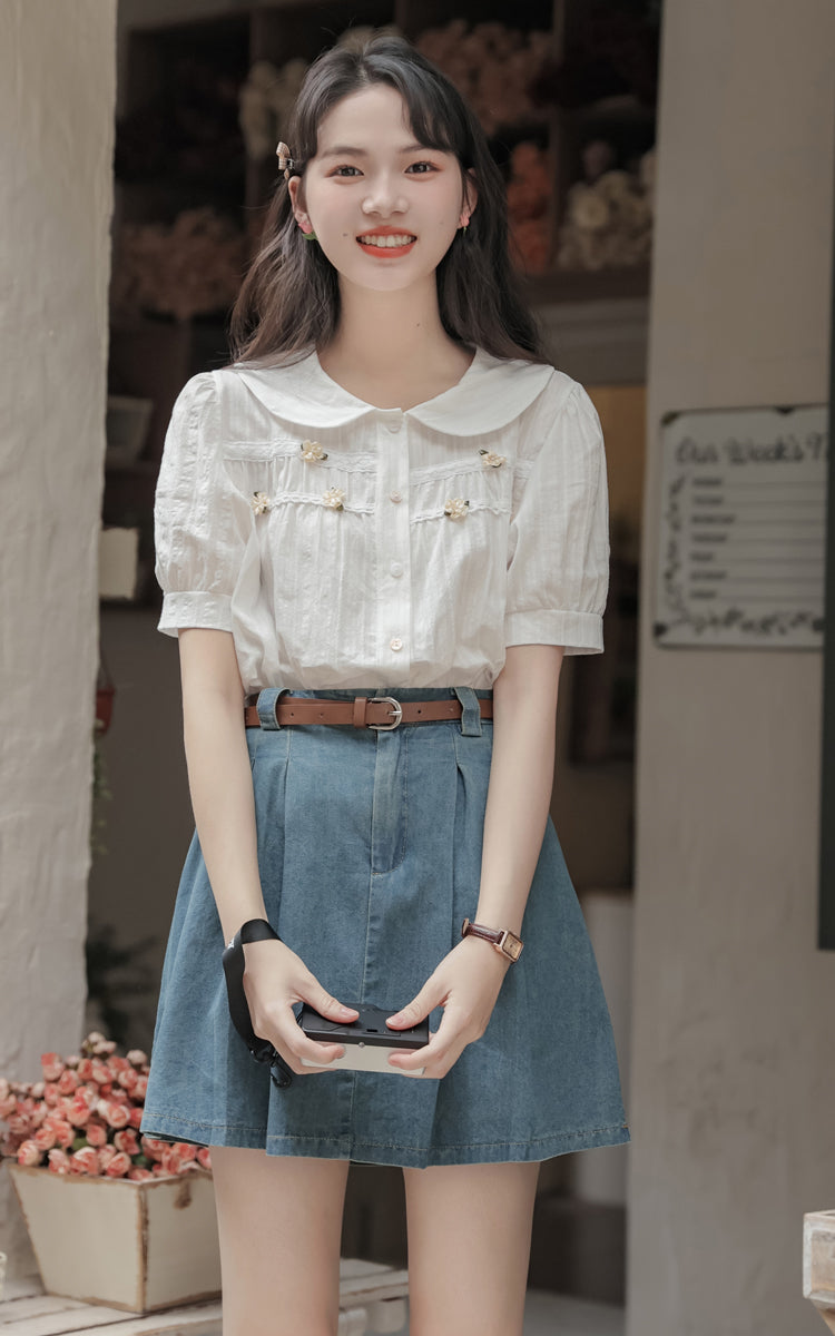 Pleated Denim Mini Skirt (3 Colors)