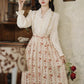 Rose Wallpaper Blouse & Skirt Set (Cream/Red)