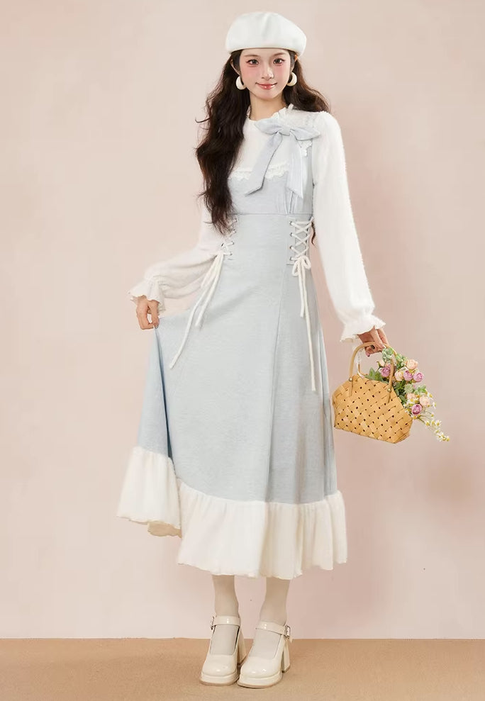 Frozen Twofer Knitted Sweater Dress (Blue/White)