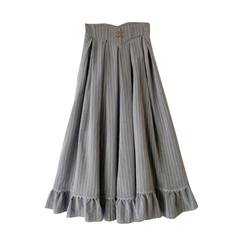 Victoria Stripe Midi Skirt (Gray)