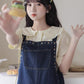Flower Embroidered Mini Pinafore Dress (Dark Denim)