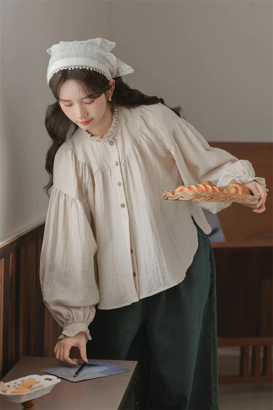 Marshmallow Puff Sleeve Blouse (Beige)