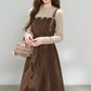 Playful Buttons Twofer Midi Dress (Brown)