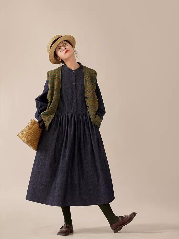 Comfort Denim Midi Dress (Dark Wash)