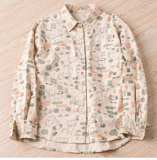 Cat Lady Blouse (Beige)