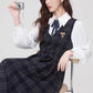 Oxford Plaid Midi Pinafore & Blouse Set (Navy)