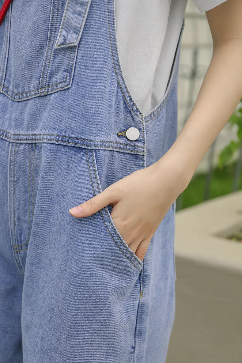 Rosy Days Embroidered Short Overalls (Light Denim)