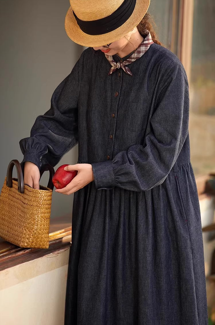 Comfort Denim Midi Dress (Dark Wash)