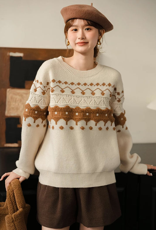 Cinnamon Fair Isle Sweater (Cream)