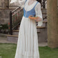 Belle Twofer Corset Peasant Maxi Dress (White/Blue)