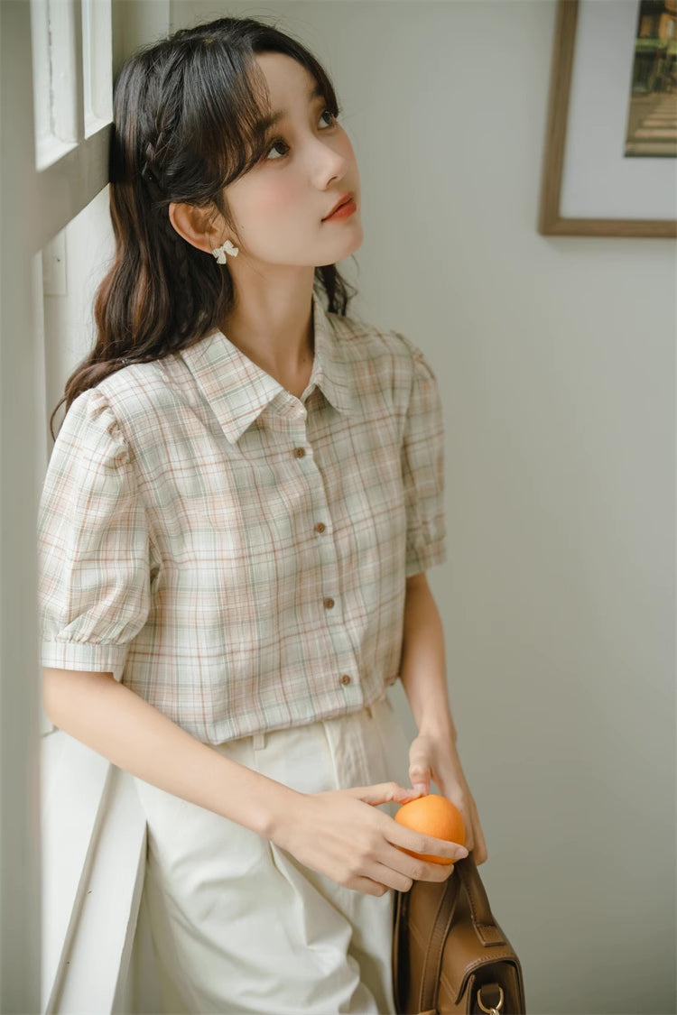 Strawberry Matcha Plaid Blouse (2 Colors)