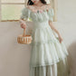 Garden Fairy Tiered Cold Shoulder Midi Dress (Mint Green)