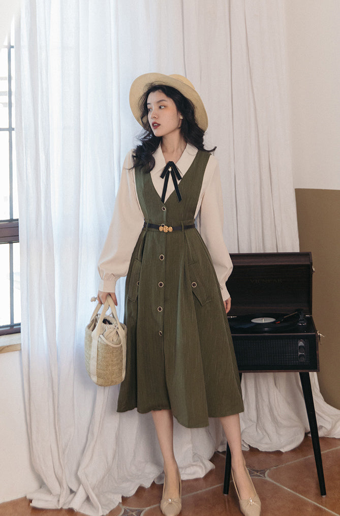 Traveller's Pinstripe Pinafore Set (3 Colors)