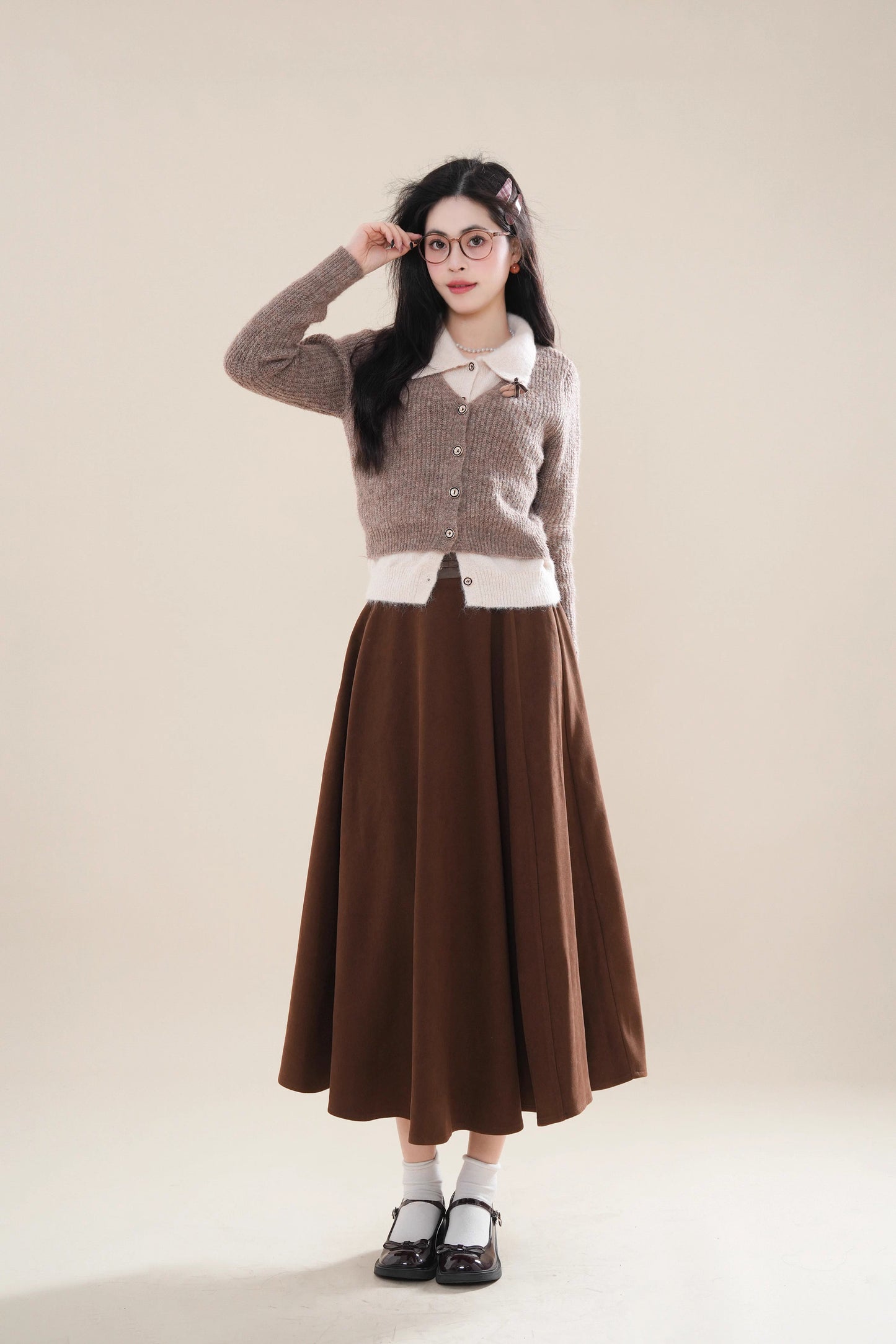 Faux Layered Cardigan (Khaki)