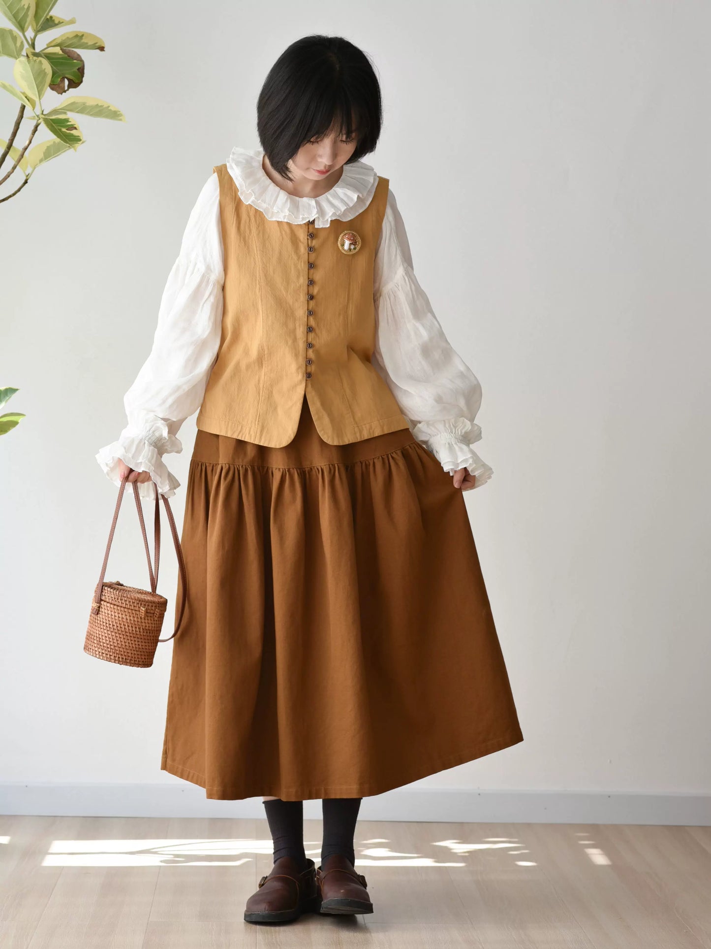 Looped Up Button Vest (Mustard Yellow)