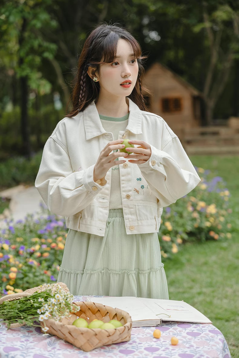 Flowers In The Wind Denim Jacket (Cream)