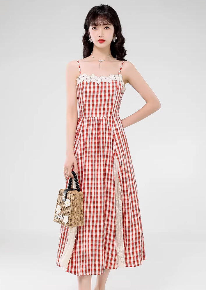 Gingham Lace Cami Maxi Dress (2 Colors)
