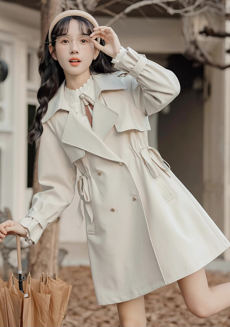 Heart Button Trench Coat (Off-White)