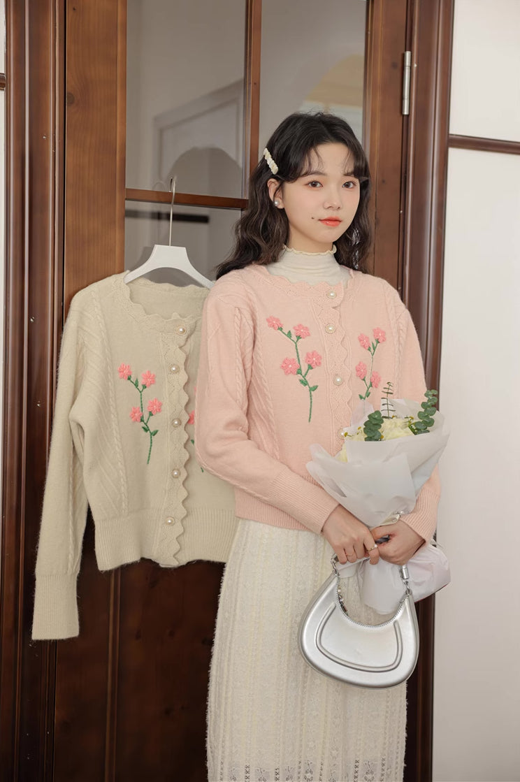 Sweet Floral Embroidered Cardigan (2 Colors)