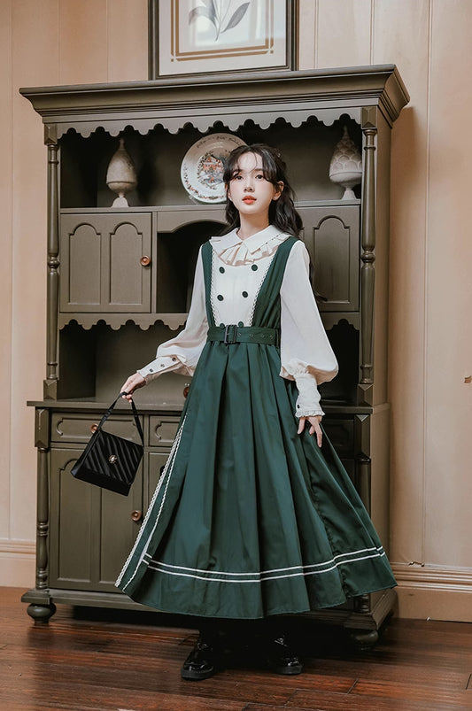 Lolita Faux Layered Midi Dress (Green)