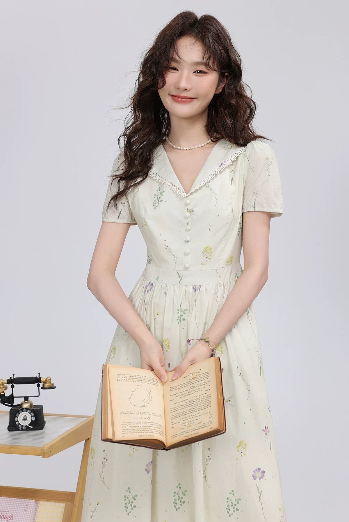 Dried Flowers Midi Shirt Dress (Cream)