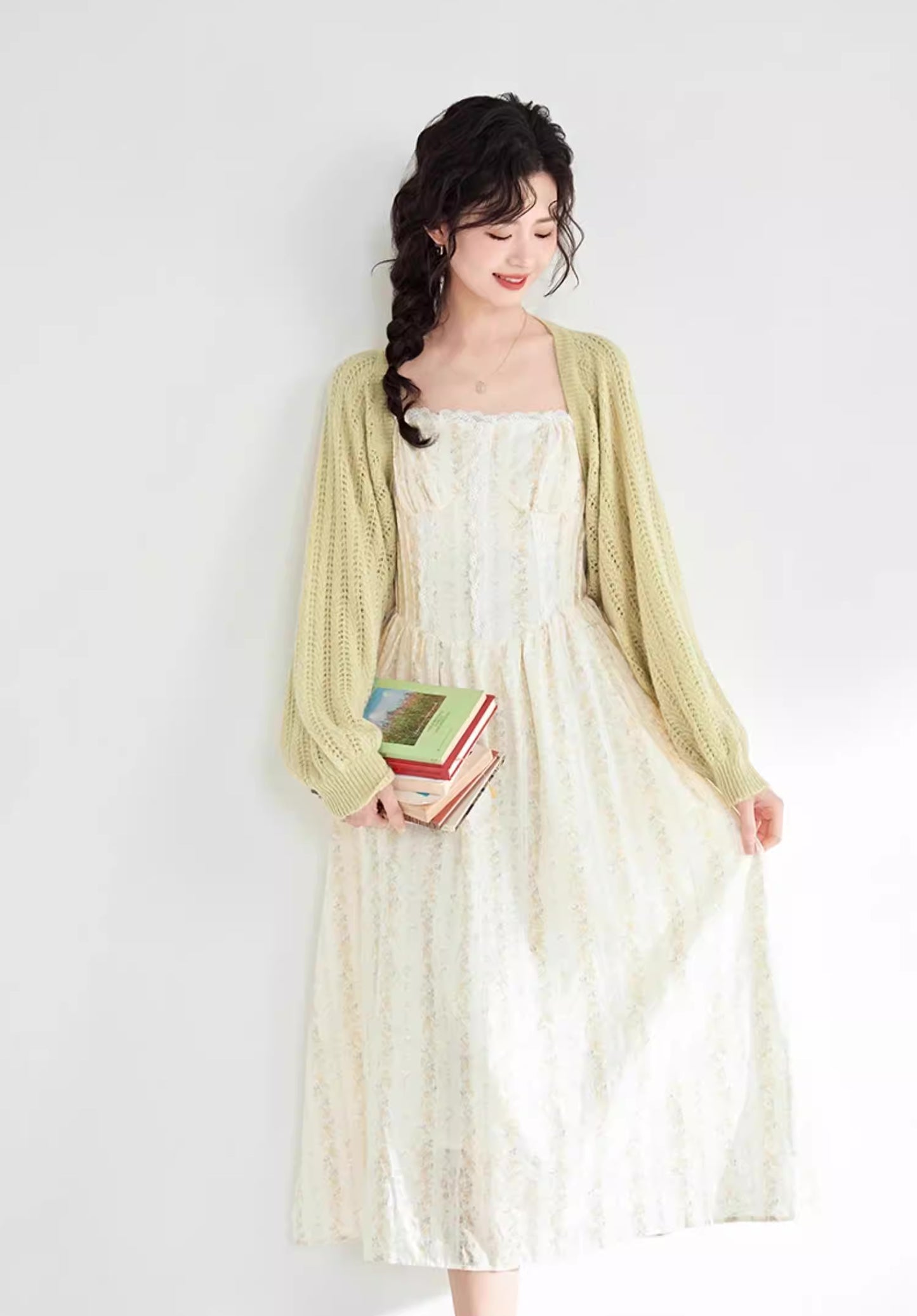 Ditsy Floral Stripe Cami Dress & Sweater (2 Colors)