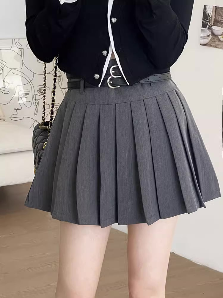 Double Belted Pleated Mini Skirt (5 Colors)