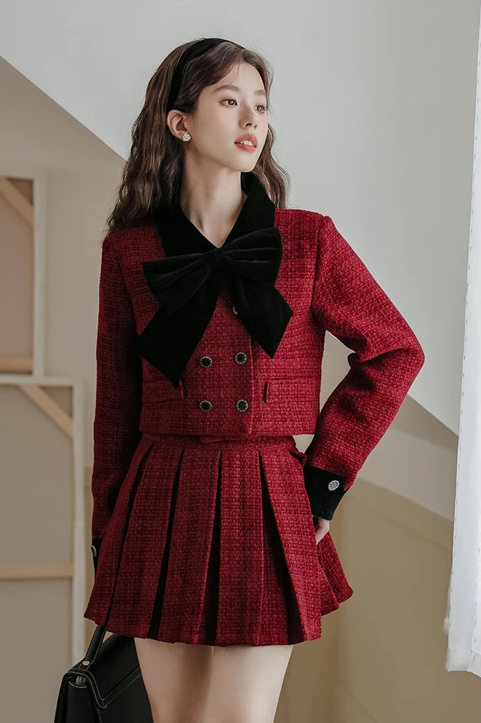 Mistletoe Velvet Tweed Set (Red/Black)