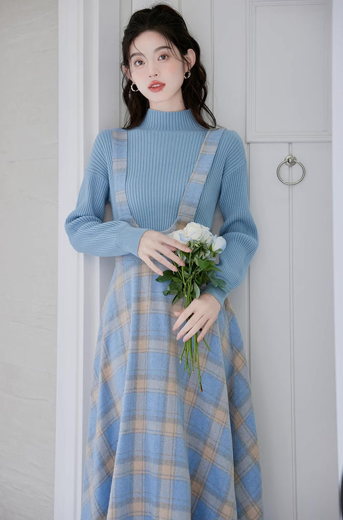 Frozen Sweater & Suspender Skirt Set (Blue/White)