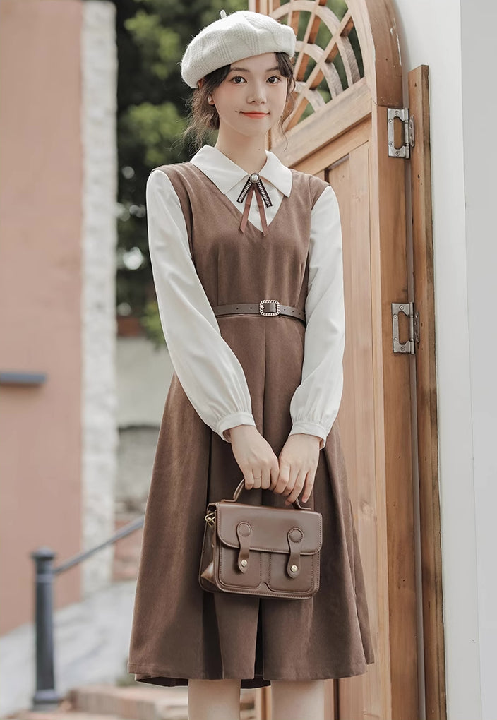 Basic Twofer Pinafore Dress (Brown)