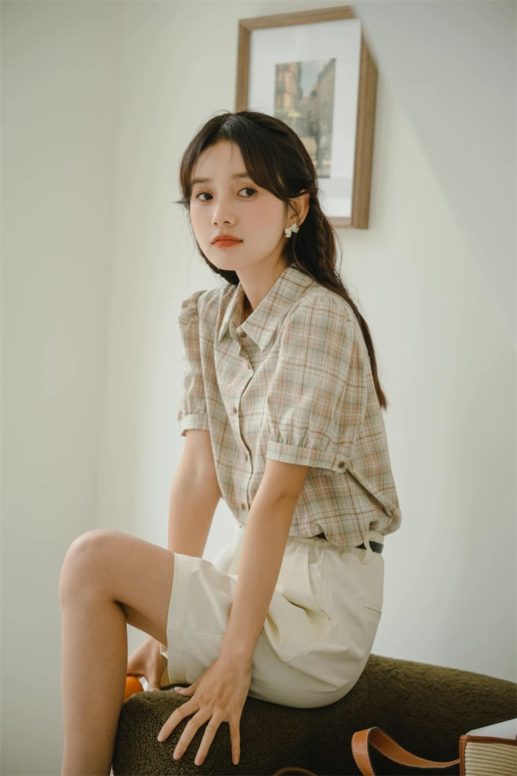 Strawberry Matcha Plaid Blouse (2 Colors)