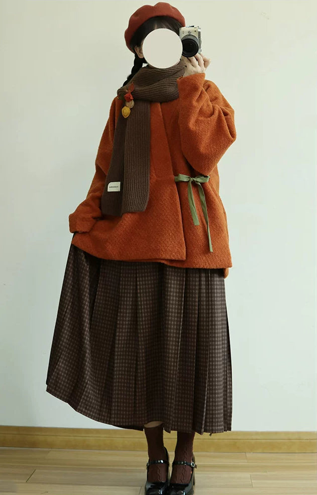 Fruity Fuzz Cross Collar Jacket & Mamianqun Set (2 Colors)