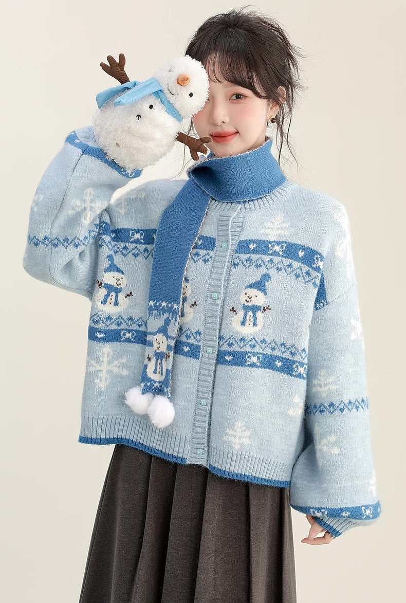 Snowy Snowman Fair Isle Cardigan (Blue)