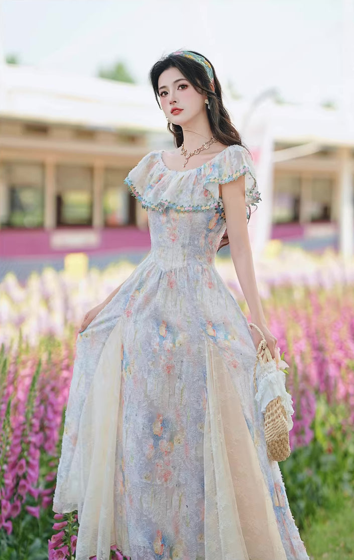 Watercolor Paint Three-Way Dress (Blue)