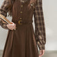 Chocolate Plaid Corduroy Twofer Midi Dress (Brown)