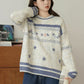 Embroidered Floral Fair Isle Sweater (Off-White)