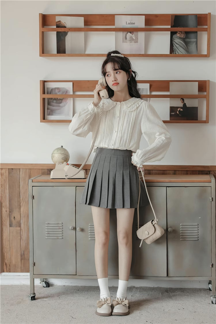 Ruffled Peter Pan Collar Blouse (White)