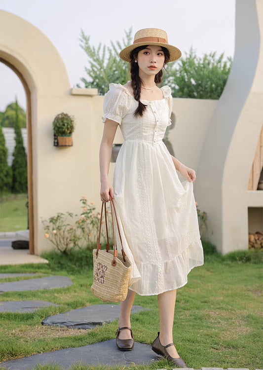 Broderie Lace Midi Dress (Cream)