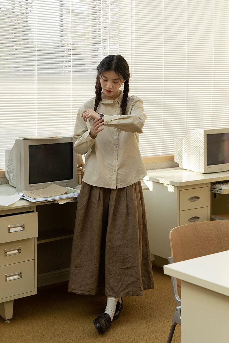 Asymmetrical Round Collar Blouse (Beige)