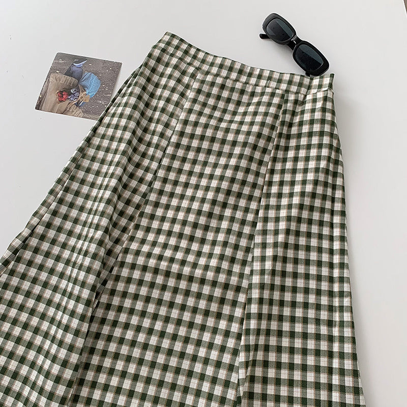 Green plaid skirt midi best sale