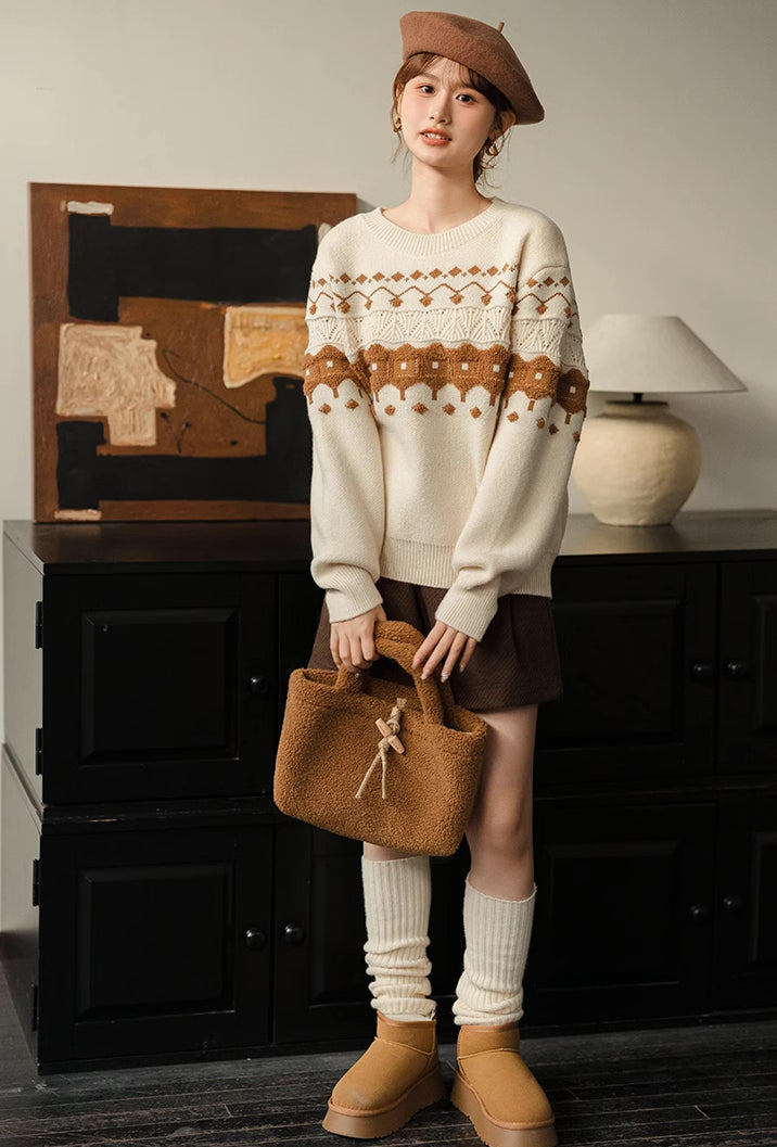 Cinnamon Fair Isle Sweater (Cream)