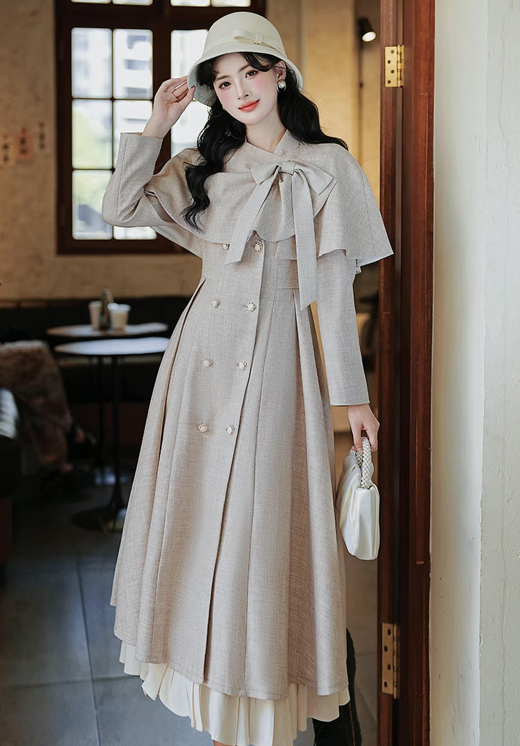 Darling Dearest Midi Dress & Capelet (Light Grey)