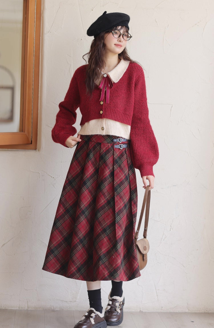 Faux Layered Cardigan (Red)