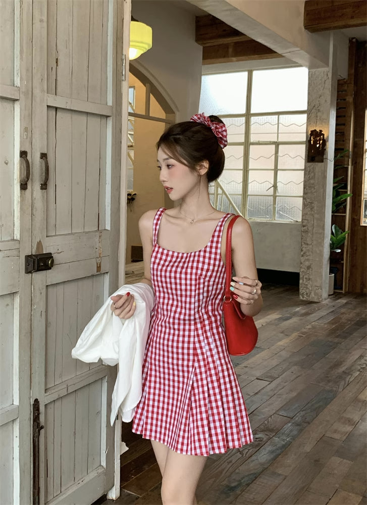 Candy Shop Gingham Mini Dress (Red)