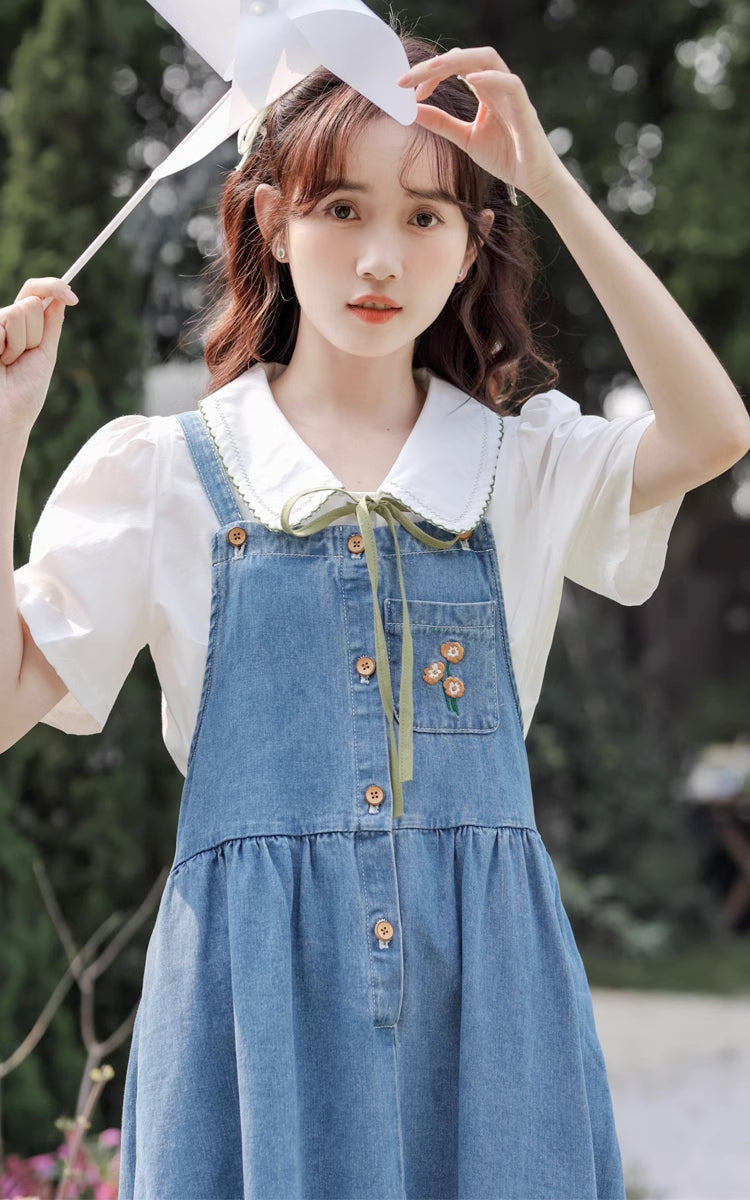 Button Up Poppy Pinafore (Medium Denim)