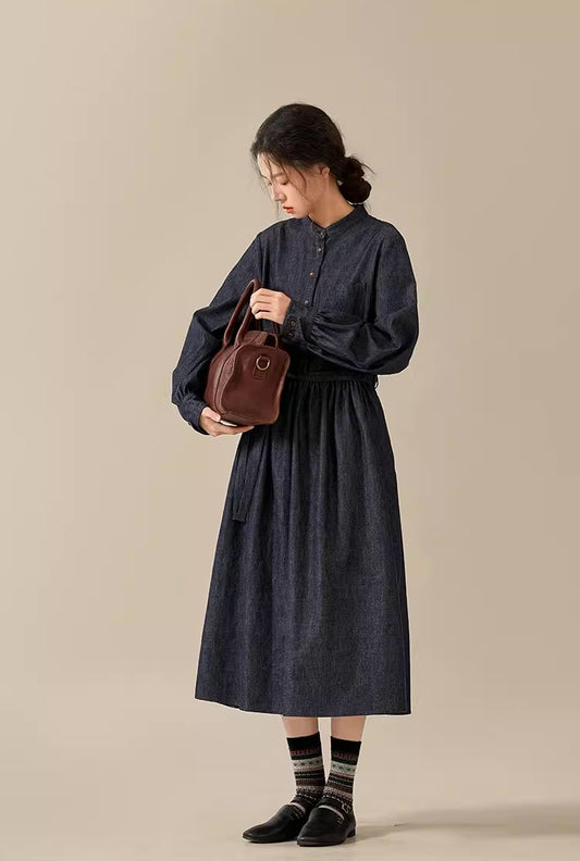 Comfort Denim Midi Dress (Dark Wash)
