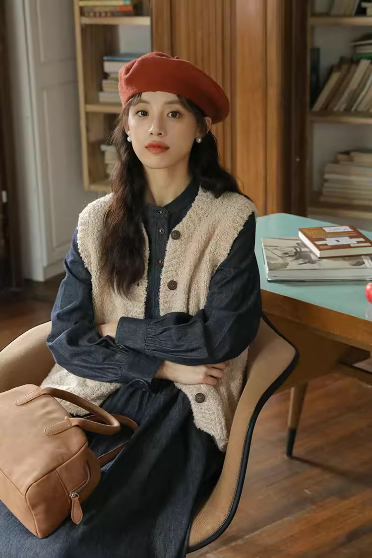 Comfort Denim Midi Dress (Dark Wash)