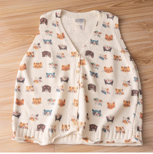 Cat Knitted Vest (Cream)
