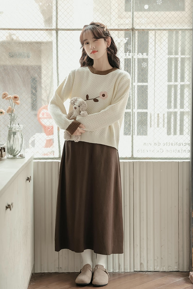 Waffle Knit Flower Sweater (2 Colors)